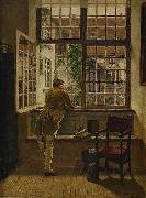 Henrik Nordenberg Interior with a boy at a window USA oil painting artist